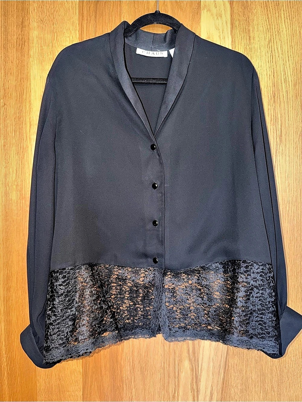 CHAUS Lace Hem Blouse in Black Size 16 Like New